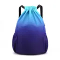 Gradient Blue Waterproof Drawstring Backpack for Casual Sports Travel Gym Nylon Bag - S / Cyan-Blue Gradient