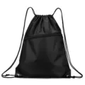 Schwarzer Oxford Stoff Kordelzug Rucksack, Sport Fitness Gym Sportbeutel mit Fronttasche. - Klein 43x35 cm / Schwarz