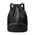Schwarzer Kordelzug Rucksack leichten Sport Fitnessstudio Tasche mit Schuhfach Netz Seitentaschen - Schwarz