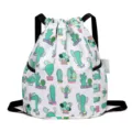 Waterproof cartoon cactus print drawstring backpack for students casual travel bag light - Cactus / White