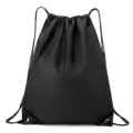Black nylon drawstring backpack lightweight sports cinch sack gym bag for daily fitness travel. - Black