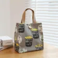 Grey canvas lunch bag with coffee print, stylish tote handbag for women and daily commute. - S / Buttons Gray Coffee