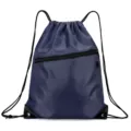 Dark blue oxford cloth drawstring backpack sports gym bag with front zipper pocket - Small 43x35 cm / Dark Blue