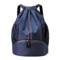 Blauer wasserdichter Kordelzug Sportrucksack mit Schuhfach und seitlichen Netztaschen. - Dunkelblau