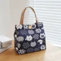 Japanese canvas lunch bag, cute cat print tote bag for women, stylish office rice storage bag - Japanese Style Cat Buttons