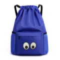 Blue drawstring backpack with cute eye embroidery, lightweight travel daypack for daily use. - S / Royal Blue 028 Embroidered Eyes