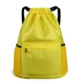 Bright yellow drawstring backpack with front zipper pocket and mesh side pockets for gym and travel. - Yellow 028