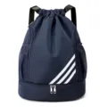 Wasserdichter Nylon-Sport-Kordelzug-Rucksack mit Schuhfach und seitlichen Netztaschen. - Dunkelblau