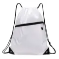 White Oxford cloth drawstring backpack sports fitness gym bag with zipper pocket and black corners - Small 43x35 cm / White