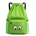 Green Drawstring Backpack with Cute Eyes, Waterproof Gym Bag for Travel and Swim Use - Green 028 Embroidered Eyes