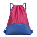 Pink and blue drawstring backpack, waterproof oxford gym sport bag with front zip pocket - Wanwan Rose Red