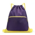 Lightweight purple drawstring backpack with yellow trim, waterproof sports fitness gym bag. - 019 Purple