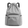 Large capacity grey drawstring backpack casual travel gym cinch sack with mesh side pockets. - Grey 028