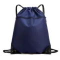 Blue drawstring backpack with front zipper pocket, lightweight sports gym sackpack variant. - Dark Blue