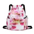 Sac à dos à cordon imperméable décontracté avec imprimé floral aquarelle rose. - Imprimé Arbre