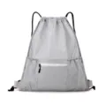 Grey mesh drawstring backpack for outdoor sports, fitness, beach, and swimming storage bag. - Grey Mesh