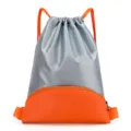 Waterproof gray orange drawstring backpack sports gym bag gym sack fitness casual lightweight bag - Curved Style in Grey