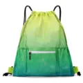 Gradient green mesh drawstring backpack, breathable sports beach bag for gym and swimming. - Yellow-Green Gradient Mesh