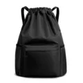 Wasserdichter Kordelzug Rucksack schwarze Sporttasche Fitness Damen Reisebag chic - Schwarz