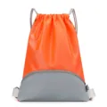 Waterproof drawstring backpack, orange and grey sports gym bag with zipper pocket. - Curved Style in Orange