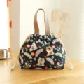 Japanese Style Canvas Bento Bag Cute Shiba Inu Lunch Bag Drawstring Storage Organizer - Blue Lucky Dog Drawstring Lunch Bag