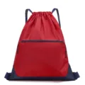 Lightweight drawstring backpack, waterproof sports gym bag with front zipper pocket. - 019 Red