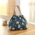 Cute blue bear print bento lunch bag with drawstring closure and sturdy handles. - Blue Polar Bear Drawstring Lunch Bag