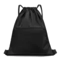 Black drawstring backpack, lightweight sports gym sack, water resistant waterproof bag. - 019 Black