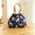 Japanese style lunch bag drawstring waterproof bento bag with cute rocking horse pattern - Blue Rocking Horse Drawstring Lunch Bag