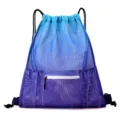 Gradient mesh drawstring backpack, lightweight beach and swim sports bag for gym. - Cyan-Blue Gradient Mesh