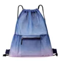 Gradient blue mesh drawstring backpack for outdoor sports gym beach and swimming storage. - Gray-Blue Gradient Mesh