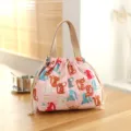 Cute pink cat pattern canvas bento lunch bag with drawstring closure for daily meals. - Pink Cat Drawstring Lunch Bag