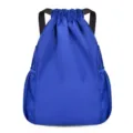 Blue drawstring backpack, large capacity casual sports gym bag and simple travel daypack. - Blank Mesh Bag Royal Blue