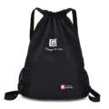 Black drawstring backpack gym sack with mesh pockets for sports, travel, and fitness use. - Black Mesh Bag
