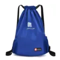 Blue drawstring backpack for sports fitness gym travel, large capacity cinch bag with mesh pockets. - Mesh Bag Royal Blue