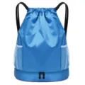 Waterproof drawstring backpack for gym, swimming, and beach with bottom shoe compartment. - Lake Blue