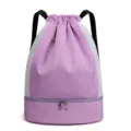 Purple Drawstring Sports Backpack Waterproof Gym Bag with Shoe Compartment and Mesh Pockets - S / Purple