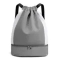 Gray Gym Drawstring Backpack with Shoe Compartment Waterproof Sports Bag for Training - S / Light Gray