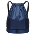 Waterproof drawstring gym backpack with bottom compartment in dark blue for swimming fitness. - Dark Blue