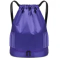 Purple drawstring backpack with bottom compartment and mesh pockets for gym sports - Purple