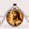 Close-up of glass dome pendant necklace with Jesus crown of thorns illustration - Jesus Crown of Thorns Art Illustration Style (8)