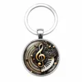 Detailed macro view of vintage music keychain with golden treble clef and piano keys - Saxophone Piano Style (Style 1)