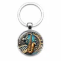 Detailed view of retro musical glass keychain with saxophone and piano key design - Treble Clef Note Style (Style 2)
