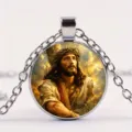 Macro detail of silver necklace with religious Jesus crown of thorns pendant - Jesus Christ with Crown of Thorns Style (5)