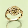 Vintage hip-hop gold plated ring featuring a crystal-studded dollar sign symbol. - 7 / Gold
