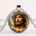 Sacred crown of thorns glass dome pendant necklace featuring Jesus and cross design - Sacred Crown of Thorns Portrait Style (4)