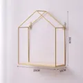 Modern gold house-shaped metal wall shelf with wooden base, 30x25x10cm dimensions - Large Tiered House / 25x10x30cm / Gold