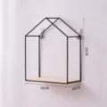 Modern house-shaped black metal wire wall shelf with wooden base for home storage, 25cm - Medium Tiered House / 25x20x10cm / Black
