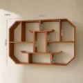 Großes achteckiges Holzwandregal mit detaillierten Maßangaben für Display - Antikes Regal / L