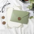 Avocado green envelope and writing paper stationery set with wax seal stamp for letters. - 1 Avocado Green Envelope + 1 White Rabbit Paper + 1 Wax Seal Stamp